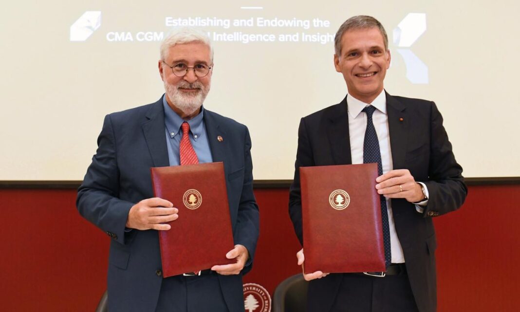 الجامعة الأميركية في بيروت ومجموعة “CMA CGM” توقّعان اتفاقية شراكة استراتيجية لتأسيس معهد “سي إم ايه سي جي إم للذكاء الاصطناعي والرؤى” الجامعة الأميركية في بيروت ومجموعة “CMA CGM” توقّعان اتفاقية شراكة استراتيجية لتأسيس معهد “سي إم ايه سي جي إم للذكاء الاصطناعي والرؤى”